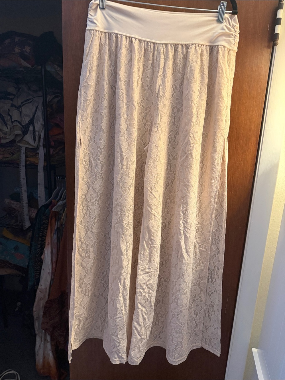 NWOT aerie lace side slit pants with ruched waistband